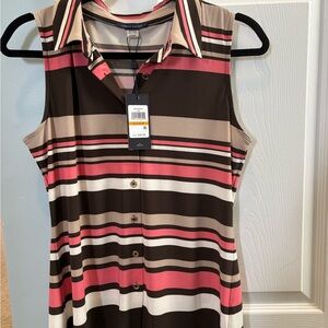 Tommy Hilfiger Sleeveless Button-Front Stripe Top in Pink, Brown & Cream